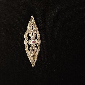 Elegant Antique Sterling Silver Brooch with Marcasite and Garnet Stones